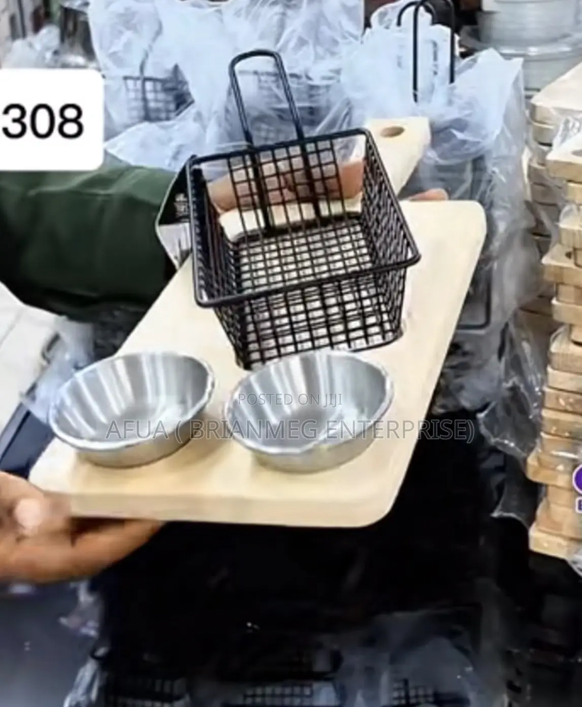 SiaBiced French Fries Basket, Snack Basket With Solid Wood Tray