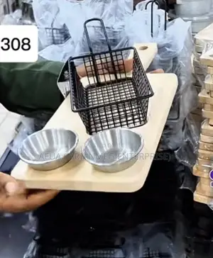 SiaBiced French Fries Basket, Snack Basket With Solid Wood Tray