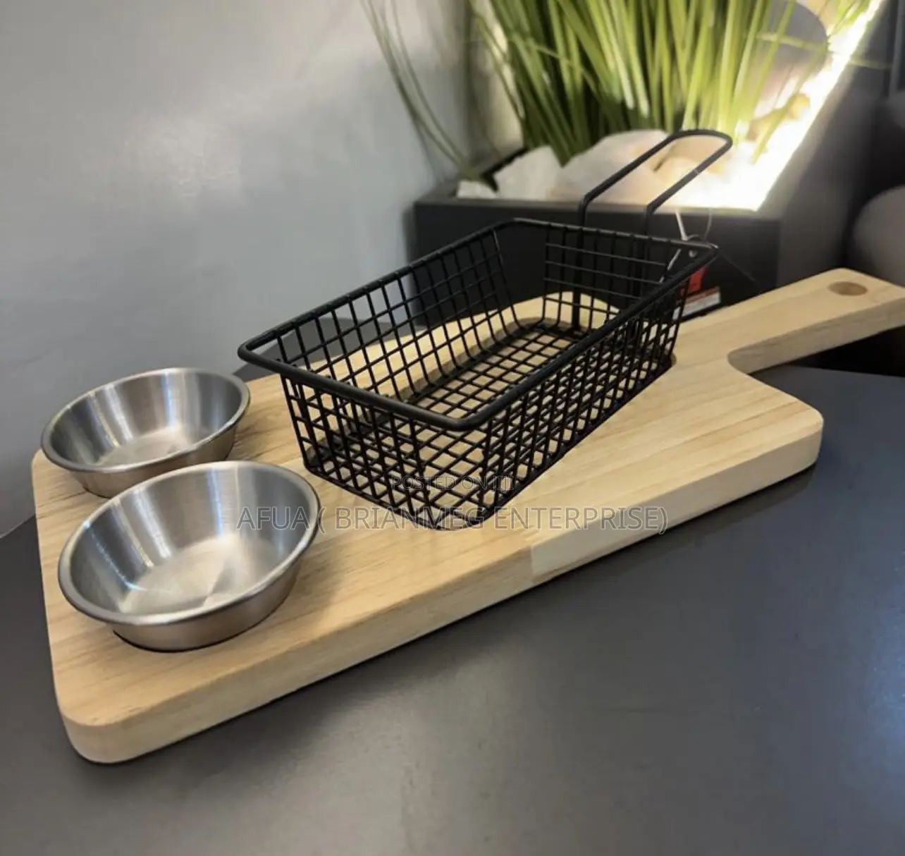 SiaBiced French Fries Basket, Snack Basket With Solid Wood Tray