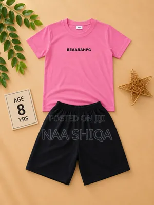 Girls’ Pink T-Shirt Black Shorts Set – 8 Years