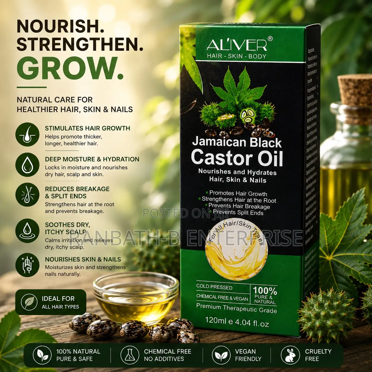 AL’IVER Jamaican Black Castor Oil – Natural Hair Growth Support
