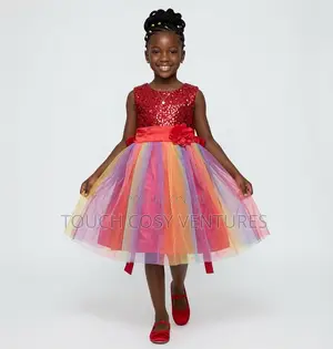Red Sequin Rainbow Tulle Party Dress- 7-8 Years