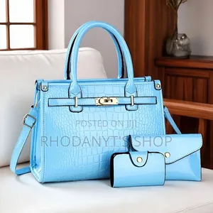 3-in-1 Glossy Patent Crocodile Leather Women's Handbag Set