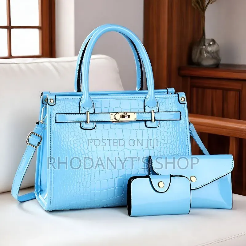 3-in-1 Glossy Patent Crocodile Leather Women's Handbag Set