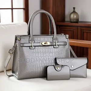 3-in-1 Glossy Patent Crocodile Leather Women's Handbag Set