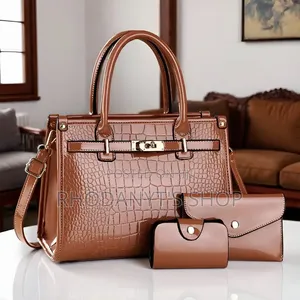3-in-1 Glossy Patent Crocodile Leather Women's Handbag Set