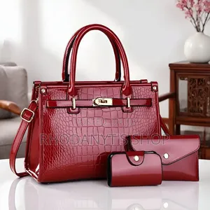 3-in-1 Glossy Patent Crocodile Leather Women's Handbag Set