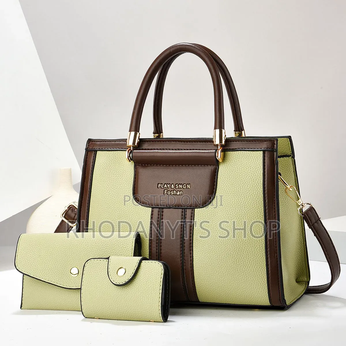 3-in-1 Two-Tone Leather Women's Handbag Set With Long Strap Wallet