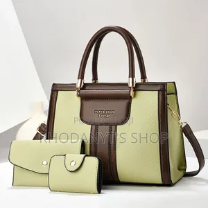 3-in-1 Two-Tone Leather Women's Handbag Set With Long Strap Wallet