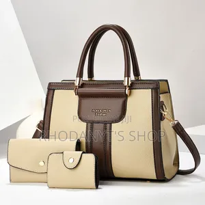 3-in-1 Two-Tone Leather Women's Handbag Set With Long Strap Wallet