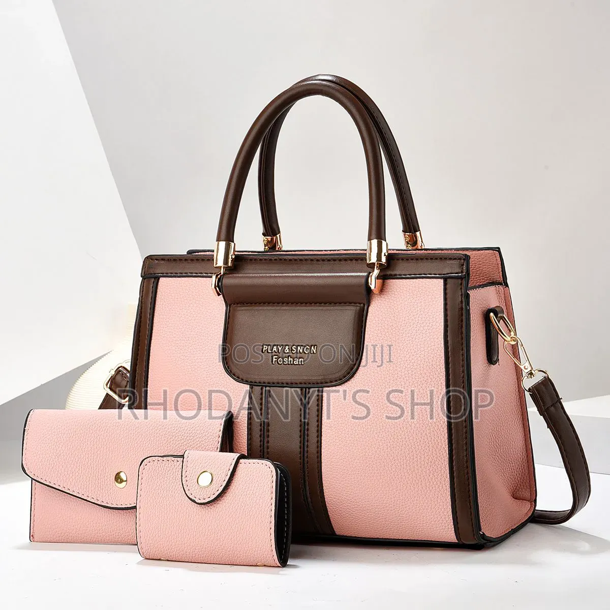 3-in-1 Two-Tone Leather Women's Handbag Set With Long Strap Wallet