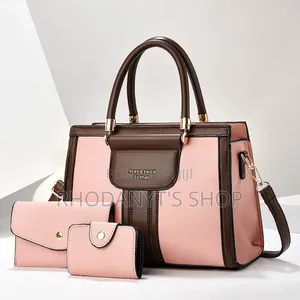 3-in-1 Two-Tone Leather Women's Handbag Set With Long Strap Wallet