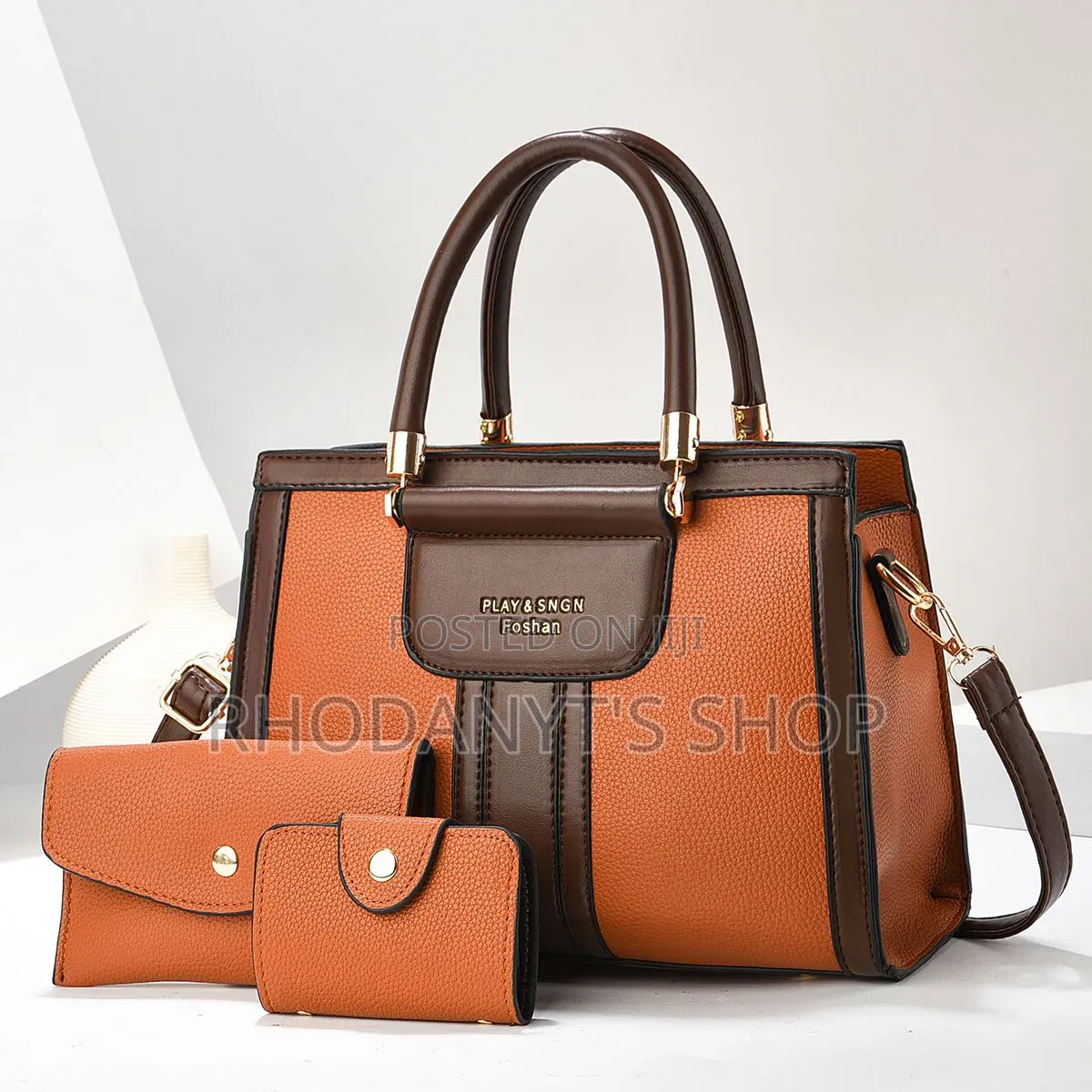 3-in-1 Two-Tone Leather Women's Handbag Set With Long Strap Wallet