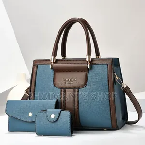 3-in-1 Two-Tone Leather Women's Handbag Set With Long Strap Wallet