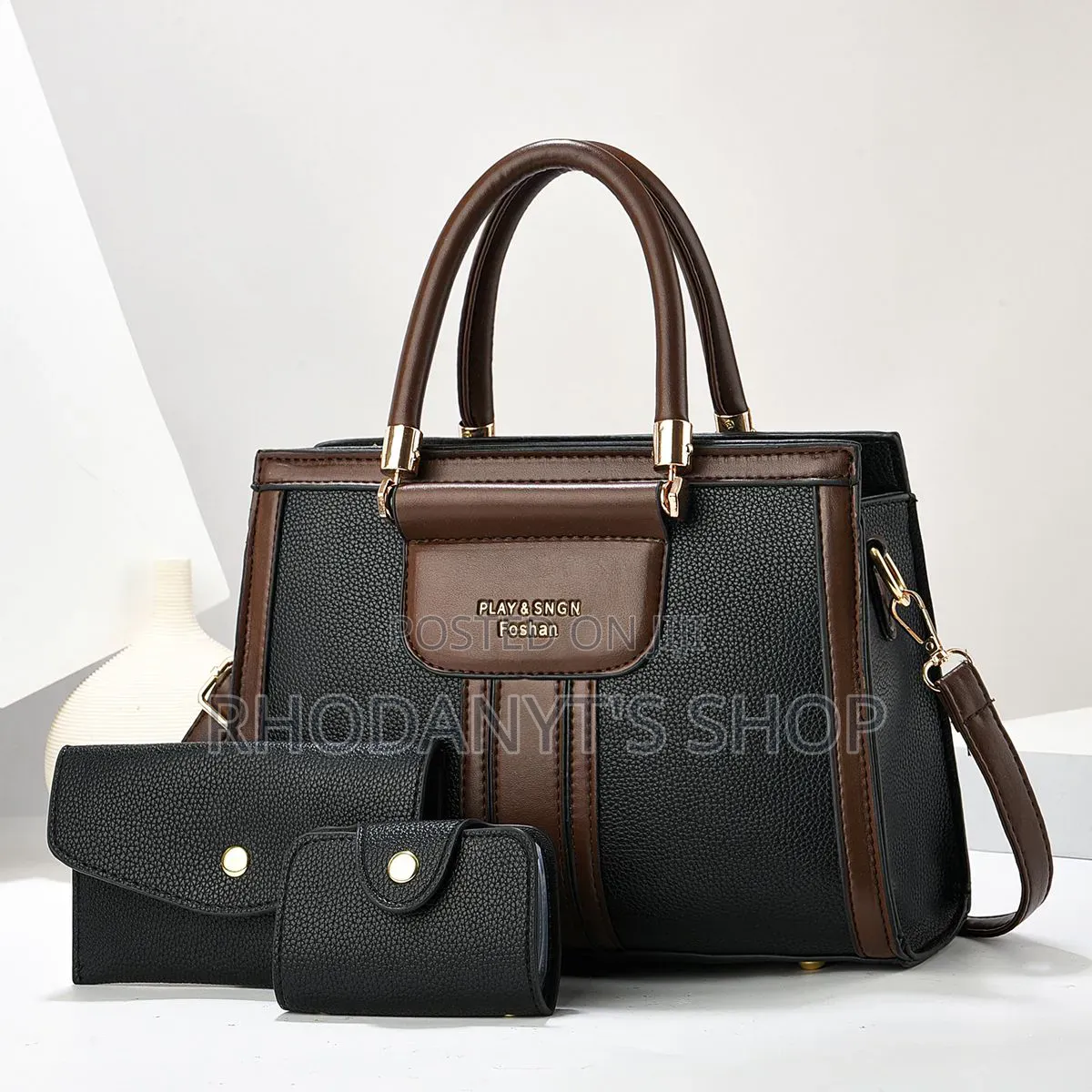 3-in-1 Two-Tone Leather Women's Handbag Set With Long Strap Wallet