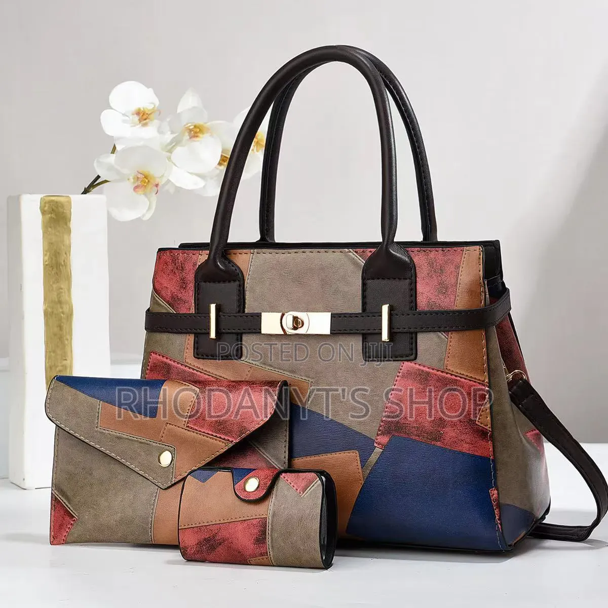 3-in-1 Vintage Patchwork Handbag Set With Shoulder Strap Wallets