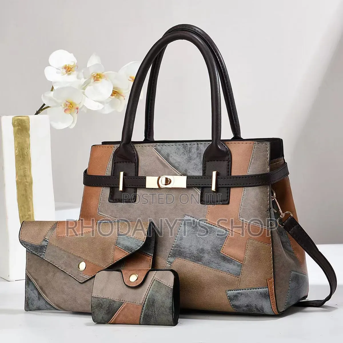 3-in-1 Vintage Patchwork Handbag Set With Shoulder Strap Wallets