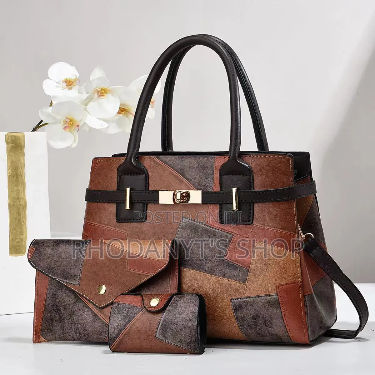 3-in-1 Vintage Patchwork Handbag Set With Shoulder Strap Wallets