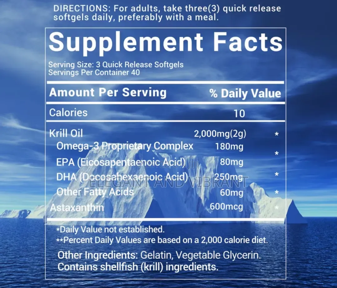 Krill Oil 2000mg, Omega 3, EPA and DHA With Astaxanthin 120 Soft Gel