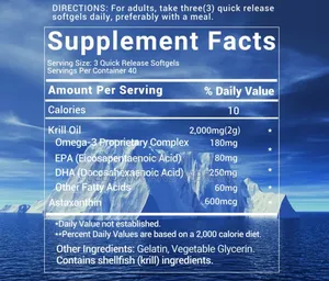 Krill Oil 2000mg, Omega 3, EPA and DHA With Astaxanthin 120 Soft Gel