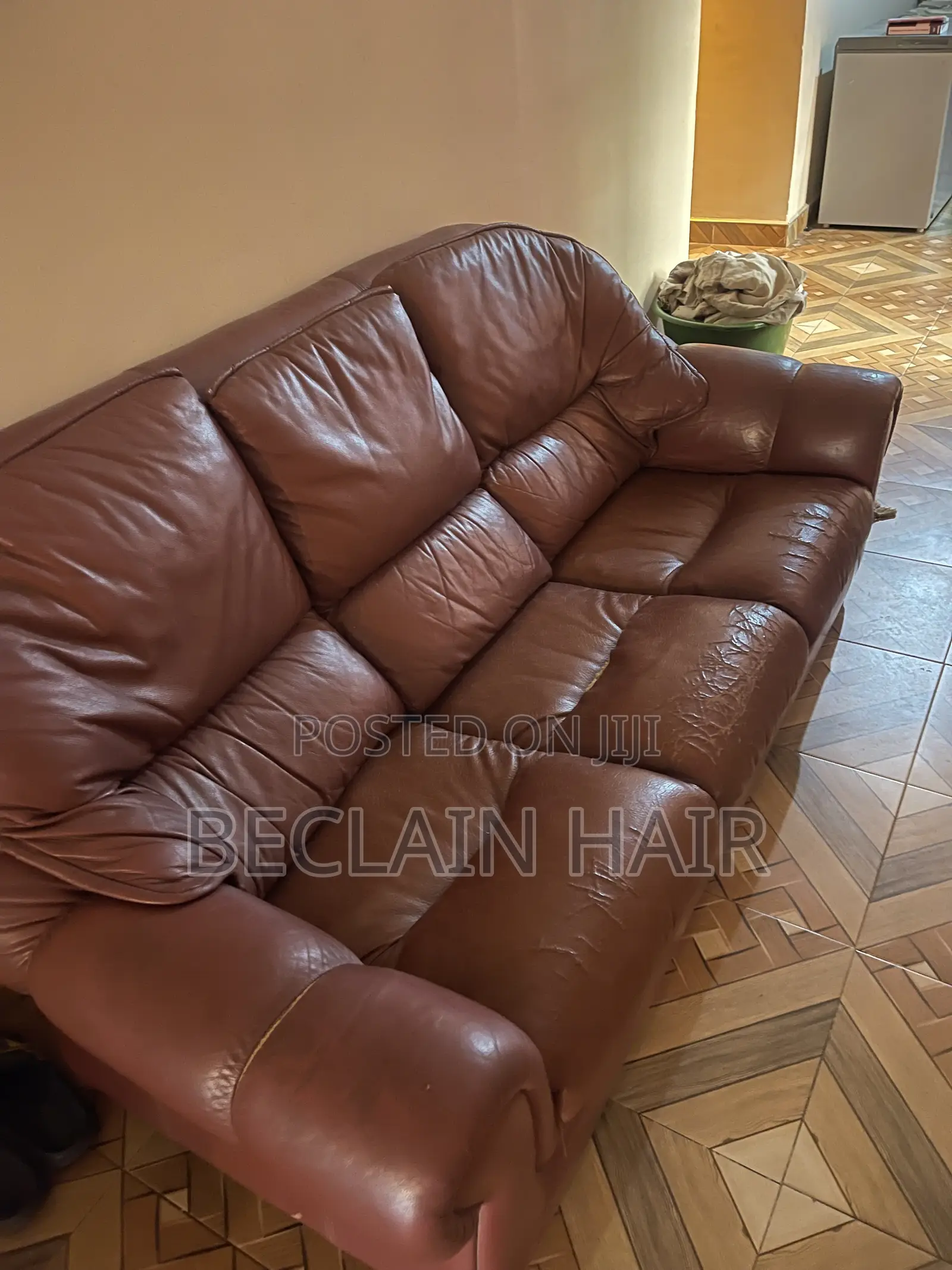 Used 2 Piece Brown Leather Sofa Set - 3 Seater + Single