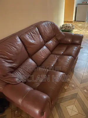 Used 2 Piece Brown Leather Sofa Set - 3 Seater + Single