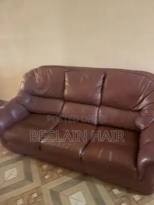 Used 2 Piece Brown Leather Sofa Set - 3 Seater + Single