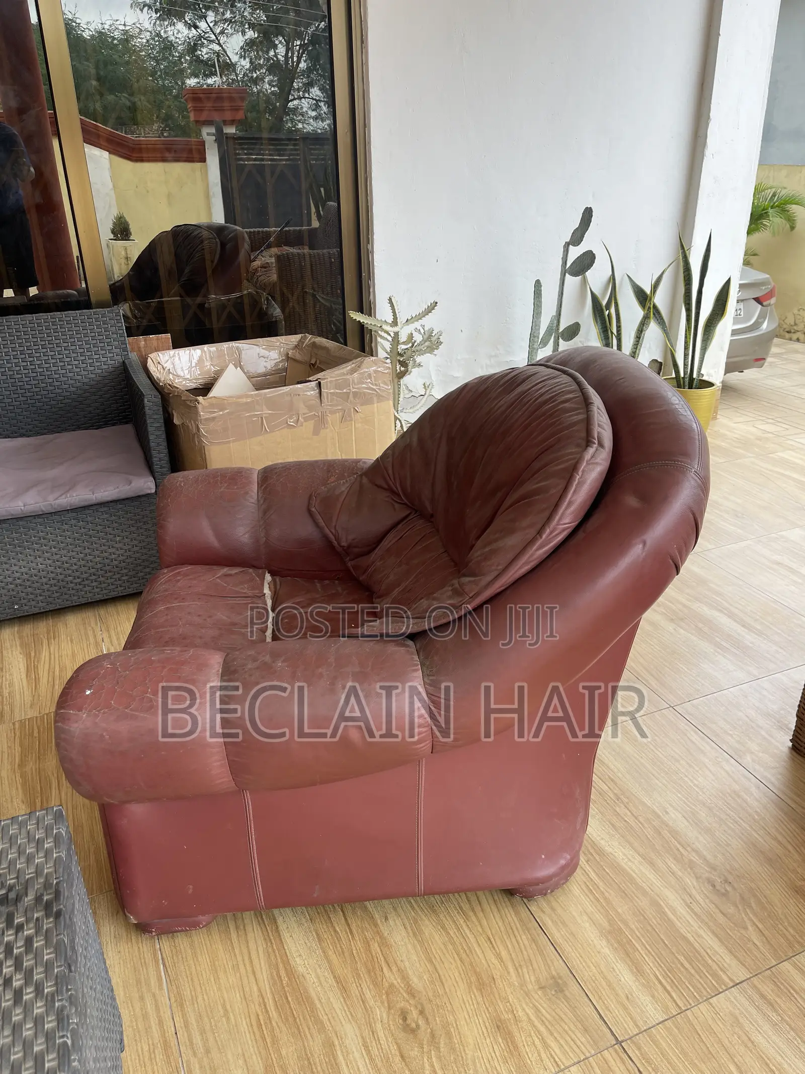 Used 2 Piece Brown Leather Sofa Set - 3 Seater + Single