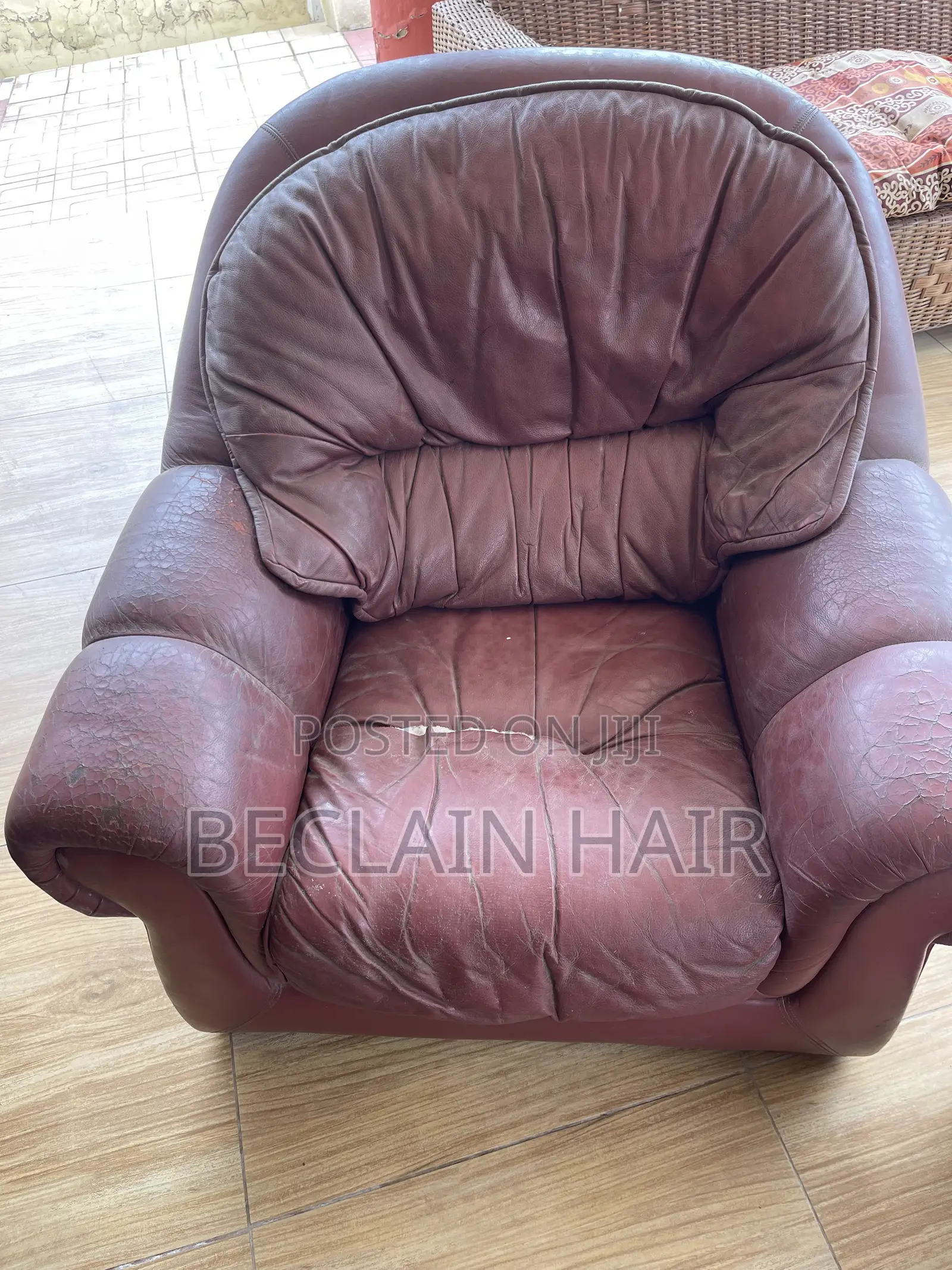 Used 2 Piece Brown Leather Sofa Set - 3 Seater + Single