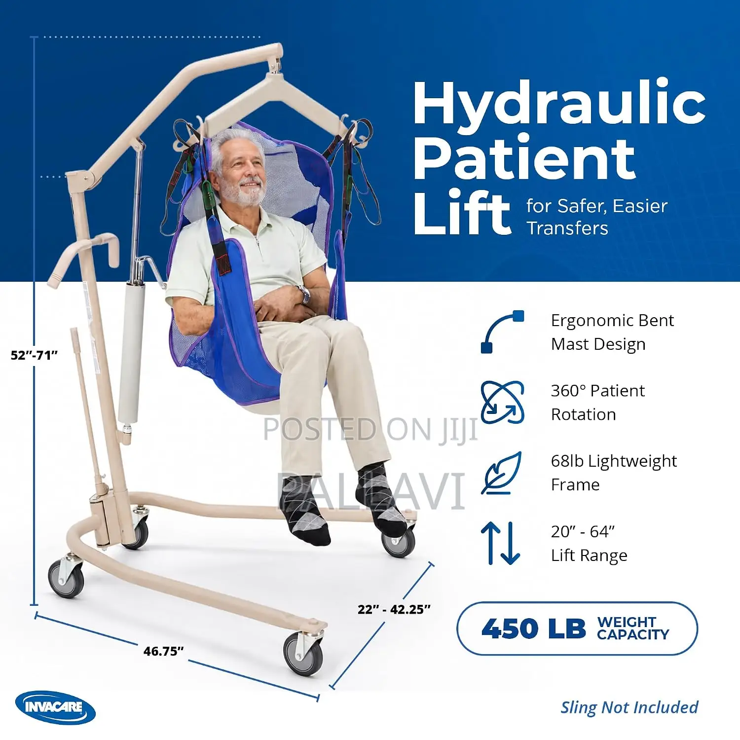 Invacare Painted Hydraulic Lift for Home Use (450 Lbs).| 9805P Model