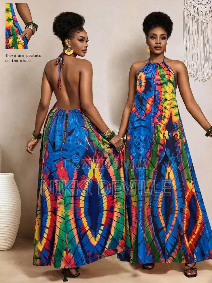 Backless Halter-Neck Maxi Dress