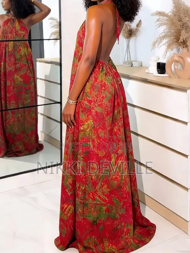Backless Halter-Neck Maxi Dress