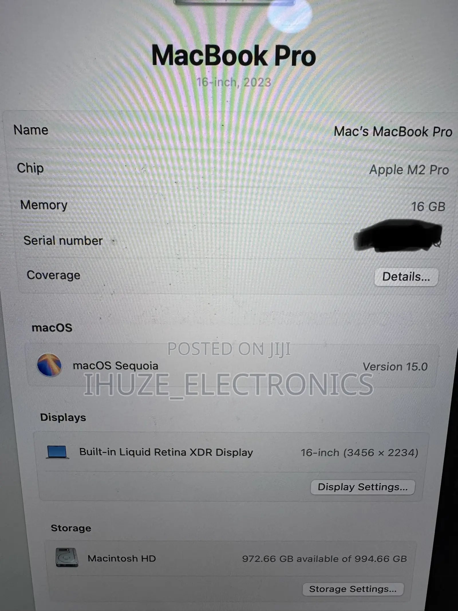 Laptop Apple MacBook Pro 2023 M2 Pro 16GB Apple M2 SSD 1T