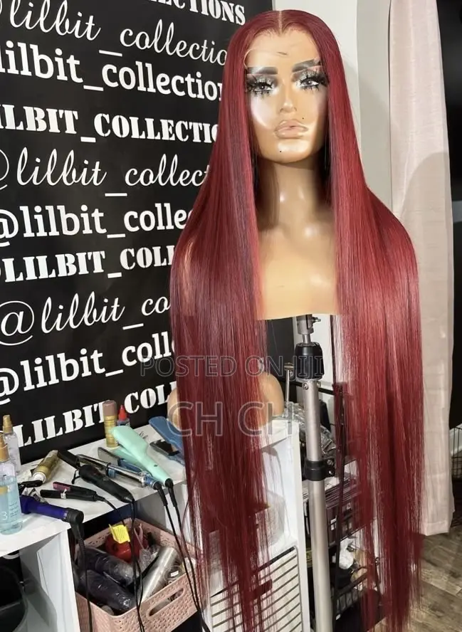 New 30 Inches Long Burgundy Sleek Wig With a Kim K Closure
