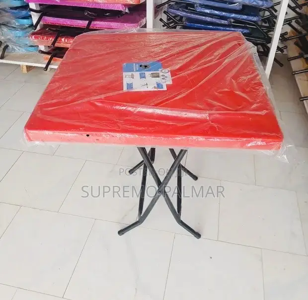 Square Plastic Utility Table -Portable Folding Design, Strong Metal