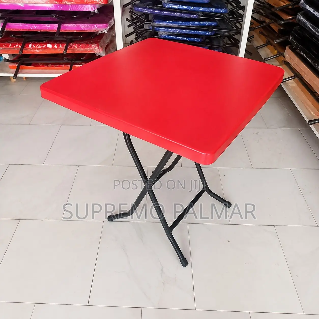 Square Plastic Utility Table -Portable Folding Design, Strong Metal