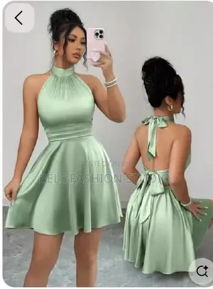 Brand New Custom Made Satin Halter Backless Mini Dress