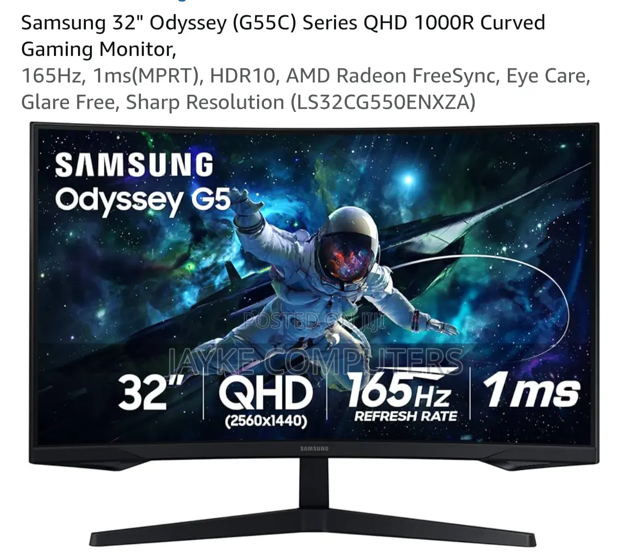 Samsung 32′′ Odyssey G5 (S32CG554EN) QHD 165Hz Curved Gaming Monitor