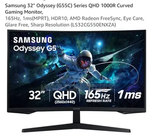 Samsung 32′′ Odyssey G5 (S32CG554EN) QHD 165Hz Curved Gaming Monitor