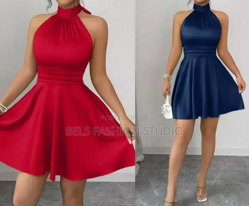 Brand New Custom Made Satin Halter Backless Mini Dress