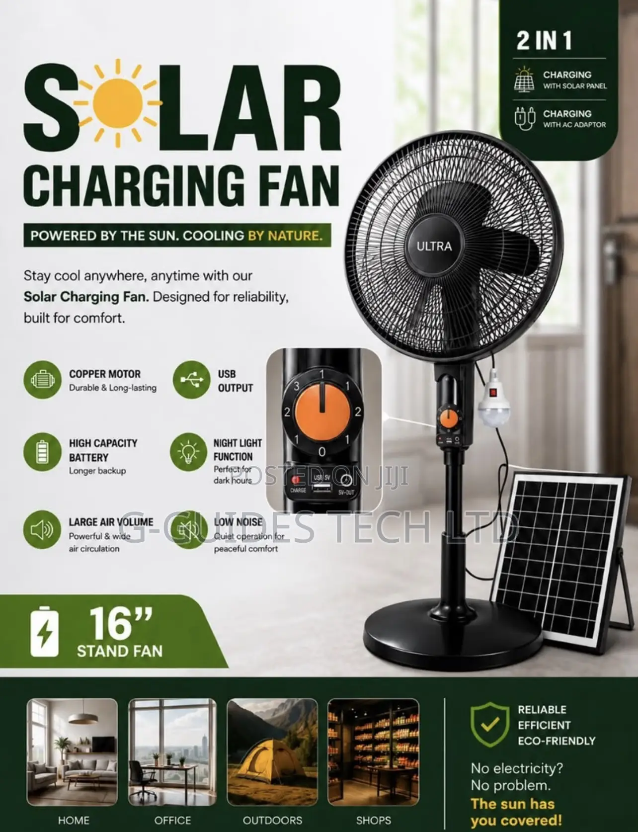 Ultra 16-Inch Solar Rechargeable Standing Fan