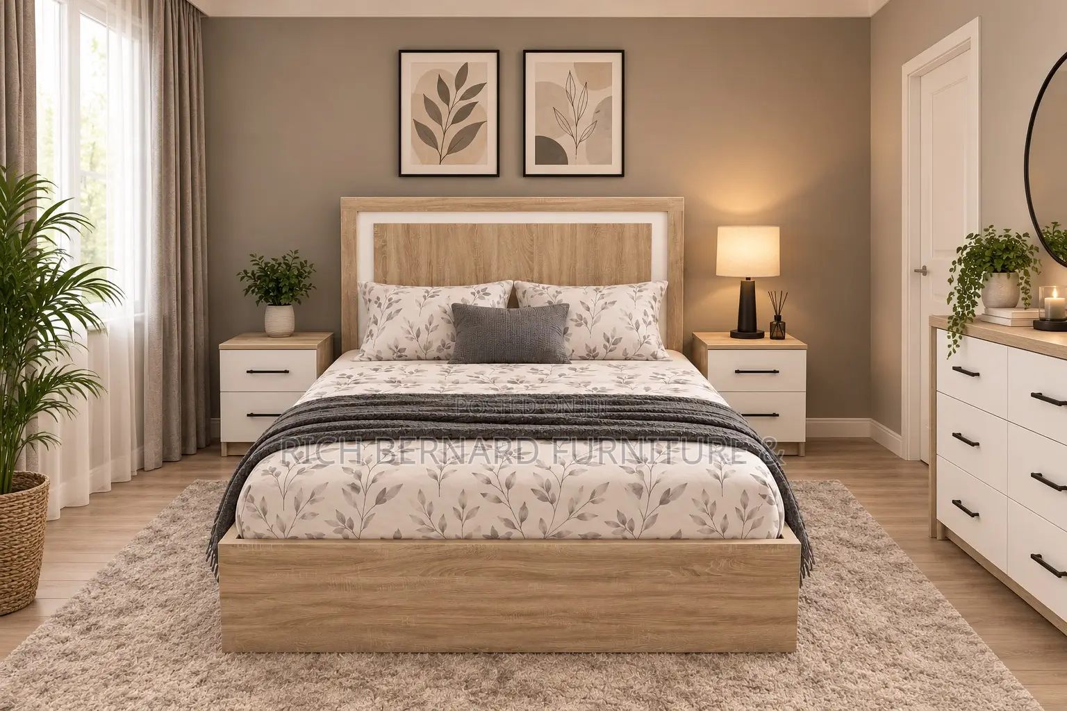 Modern Executive Wooden Double Bed Side Tables