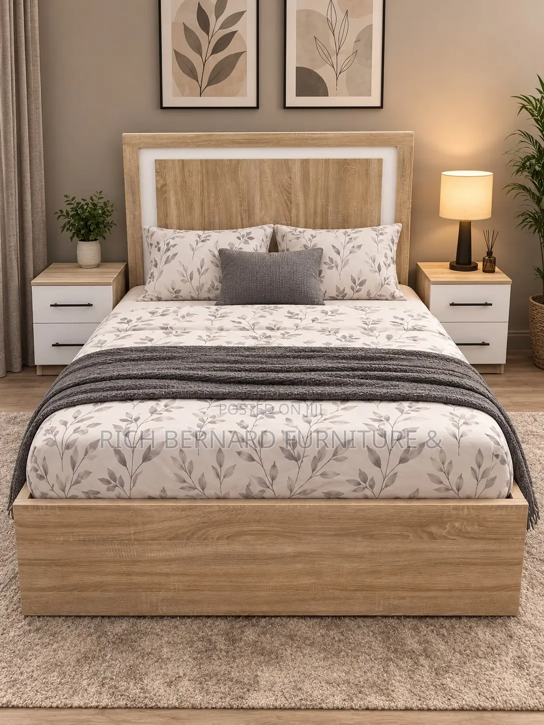 Modern Executive Wooden Double Bed Side Tables