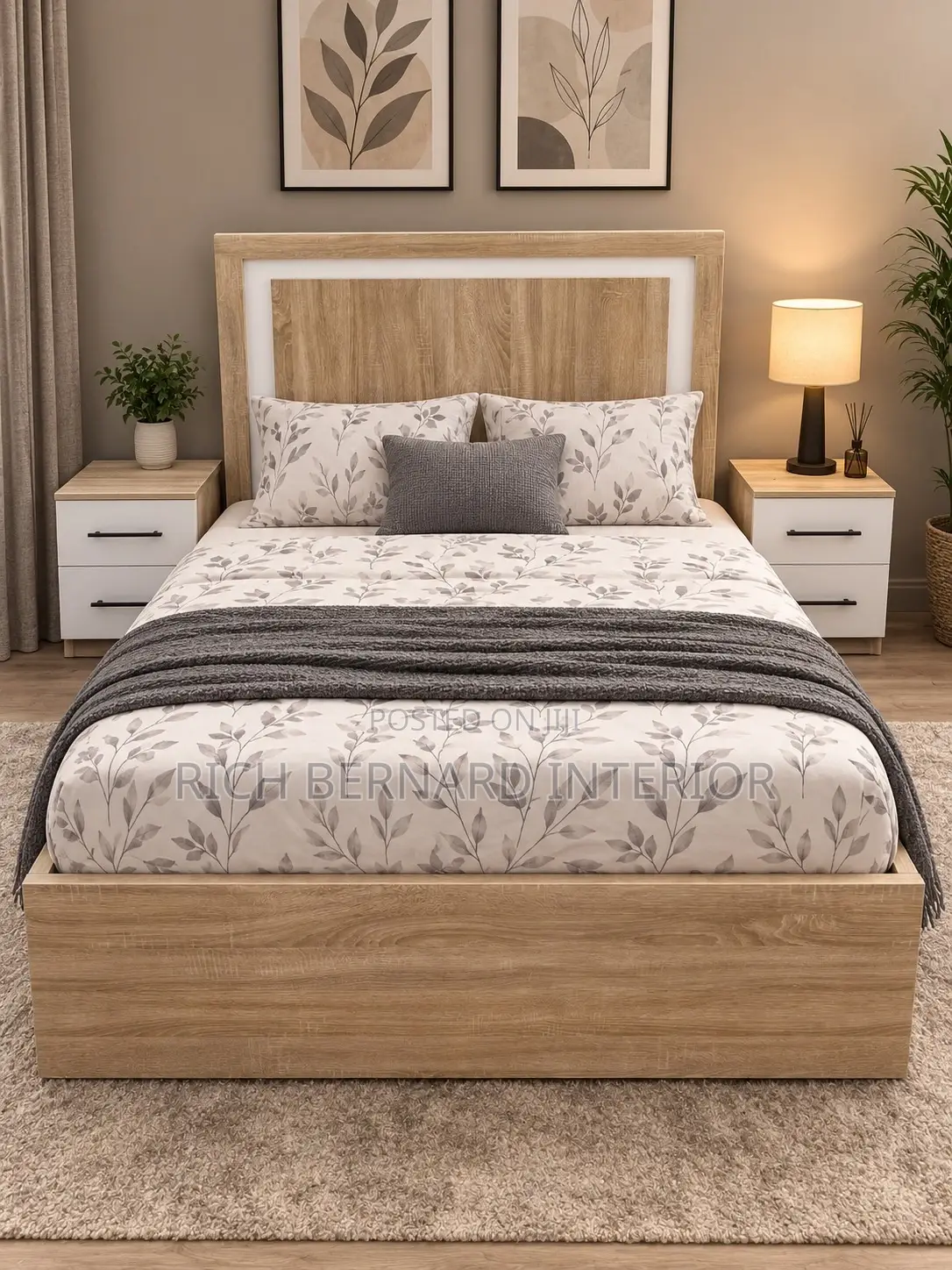 Modern Executive Wooden Double Bed Side Tables