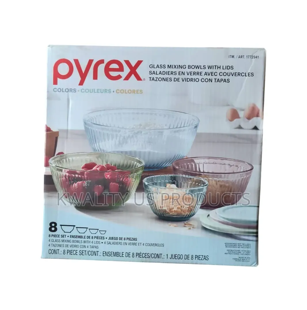 PYREX Colours Glass Mixing Bowls With Lid - 8 Set