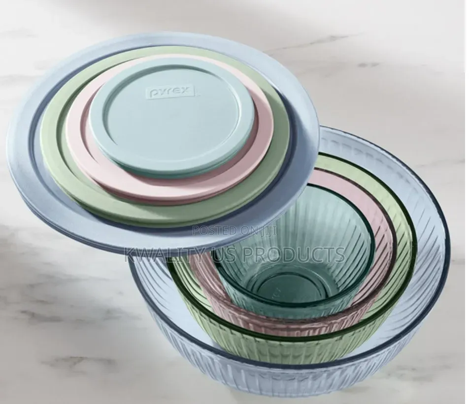 PYREX Colours Glass Mixing Bowls With Lid - 8 Set