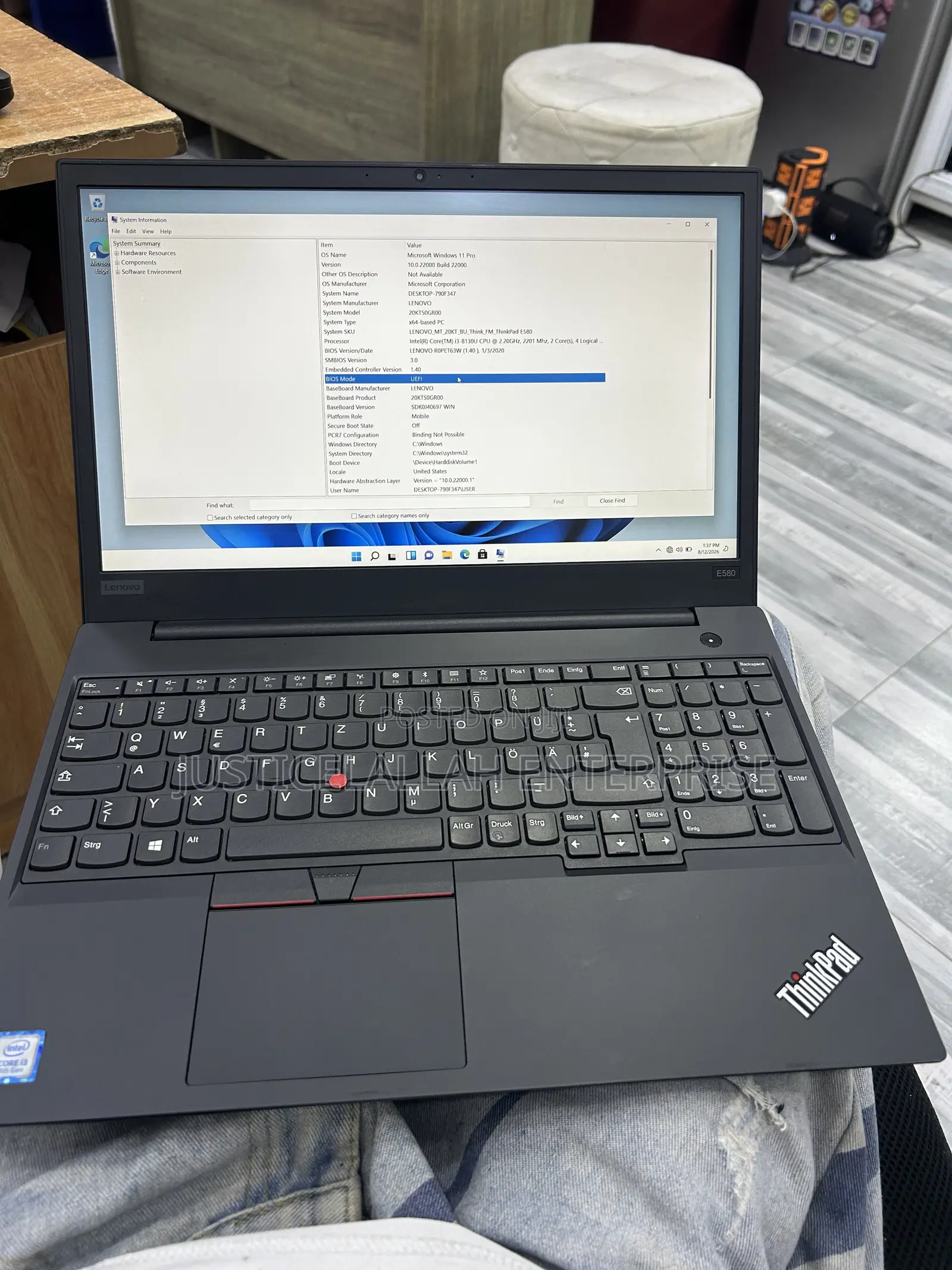 Laptop Lenovo ThinkPad E580 8GB Intel Core i3 SSD 256GB