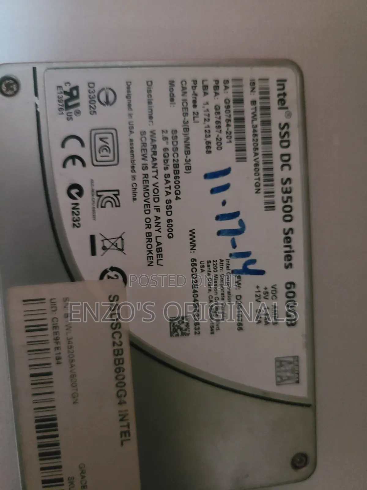 600gb SSD Drive 2.5inch SATA Intel Brand 100% Health Like New Tested