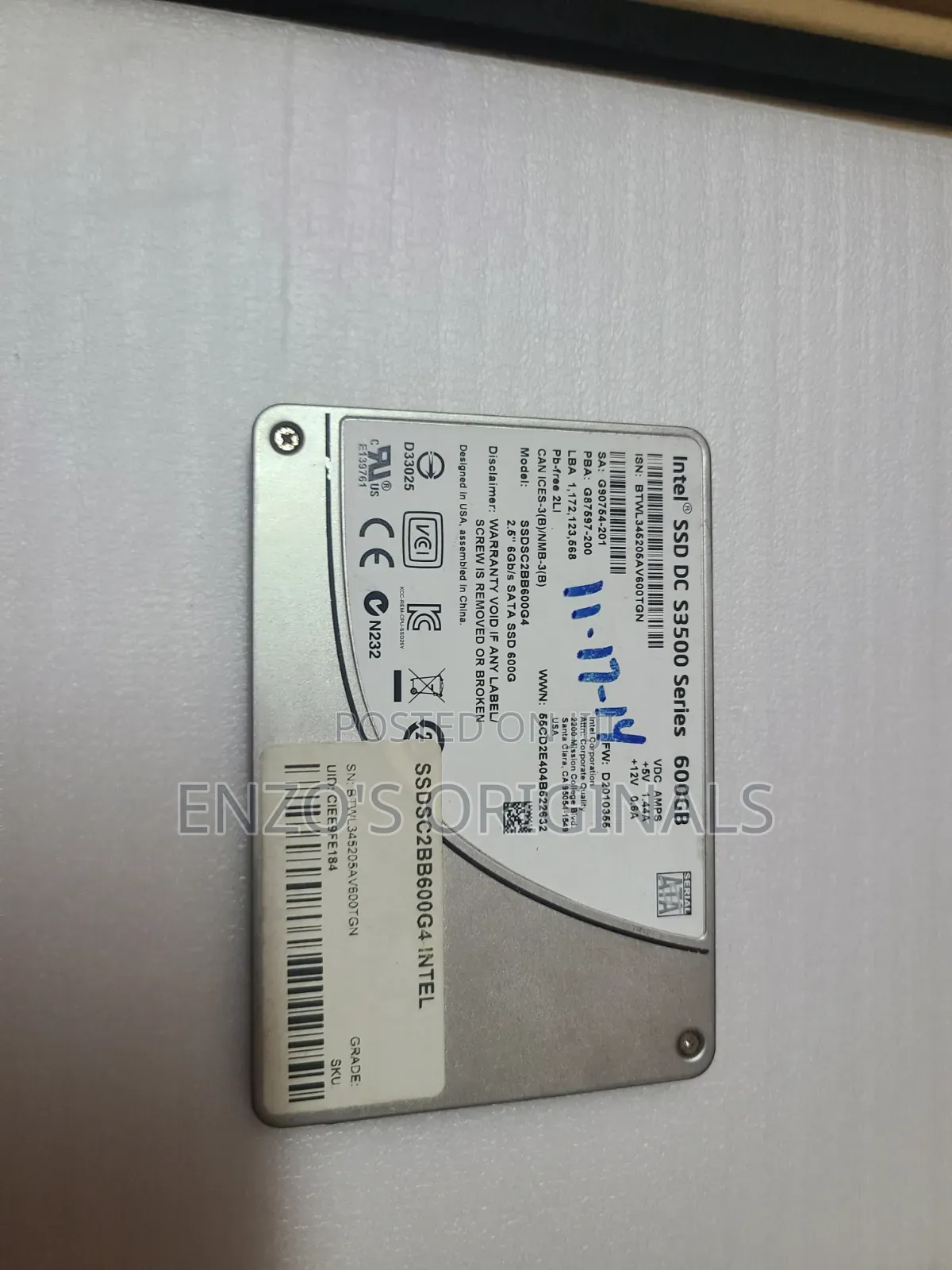 600gb SSD Drive 2.5inch SATA Intel Brand 100% Health Like New Tested