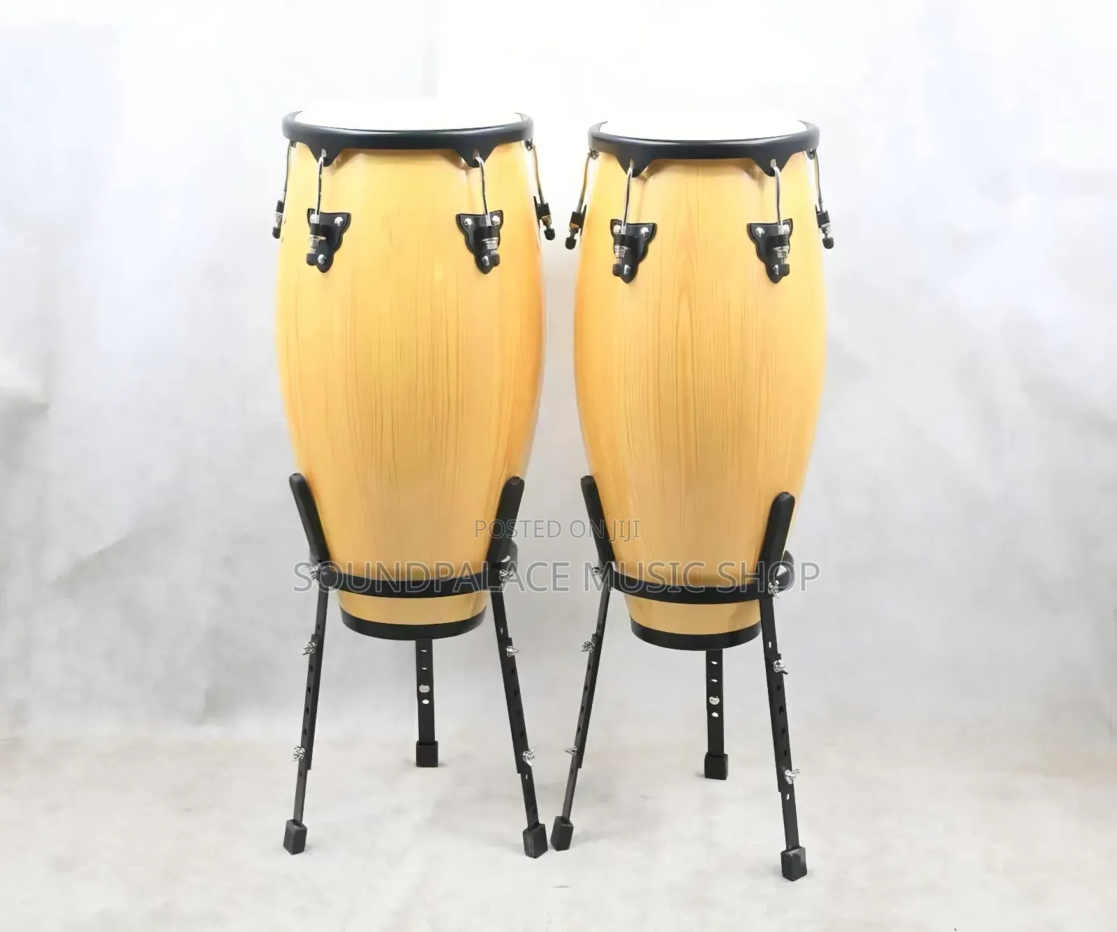 Foreign Wood Conga Drums With Adjustable Black Metal Basket Stands
